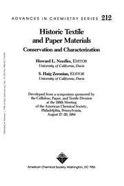 Historic textile and paper materials : conservation and characterization / [edited by] Howard L. Needles, S. Haig Zeronian.