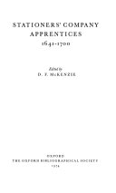 McKenzie, D. F. (Donald Francis) Stationers' Company apprentices, 1641-1700 /